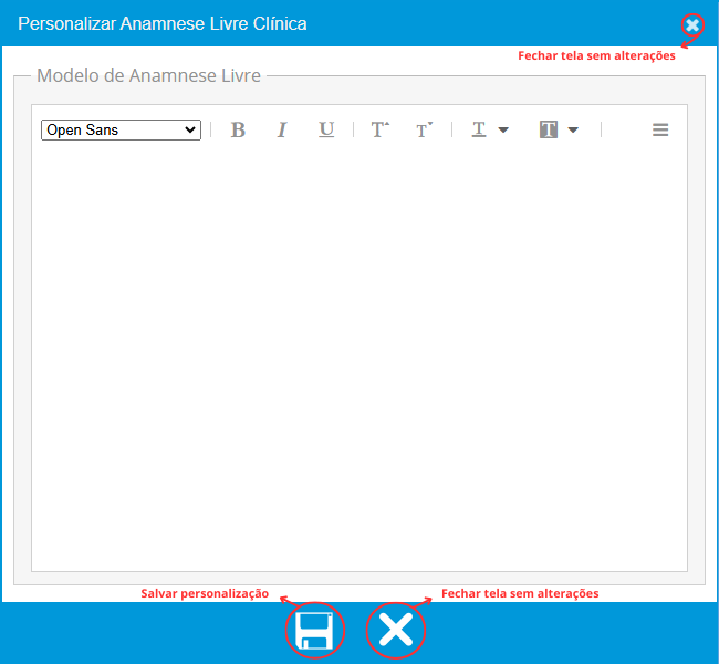 Personalizar Anamnese Livre Clínica