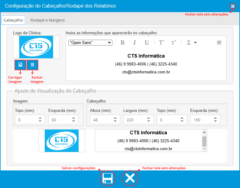 Configurações do Cabeçalho