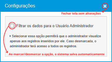 Filtro de Dados Usuário Administrador
