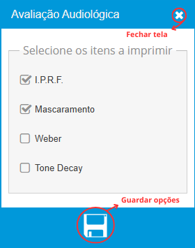 Opções da Audiometria
