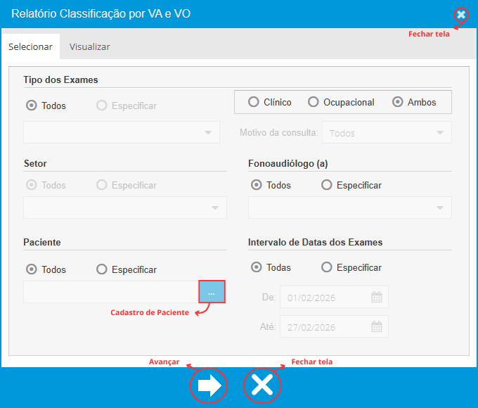 Aba Selecionar - Relatório Resumido